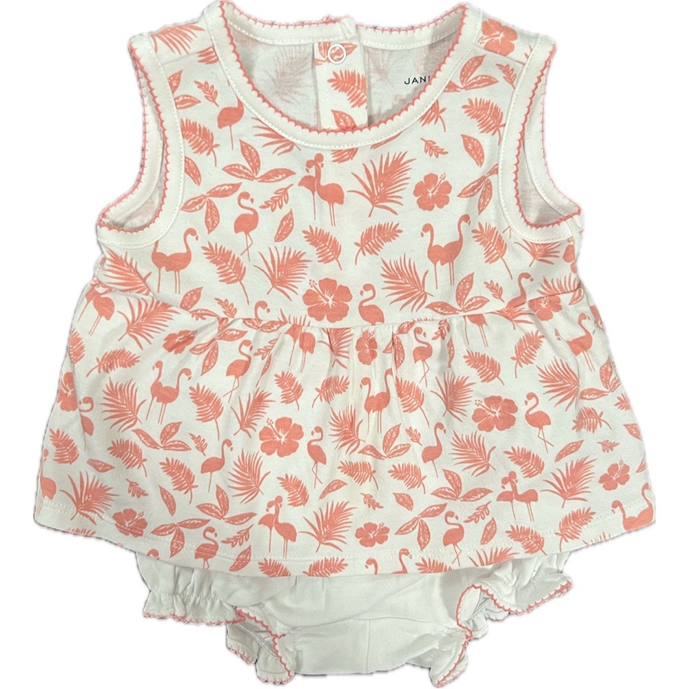 Janie and Jack White & Coral Flamingo Print Dress and Bloomer Set NWOT 3-6 Mos - Picture 8 of 8